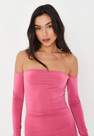 Missguided - Pink Ruched Double Layer Slinky Bardot Mini Dress