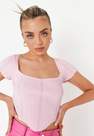 Missguided - Pink Sweetheart Neck Rib Detail Knit T Shirt