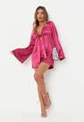 Missguided - Hot Pink Satin Tie Front Flare Sleeve Playsuit