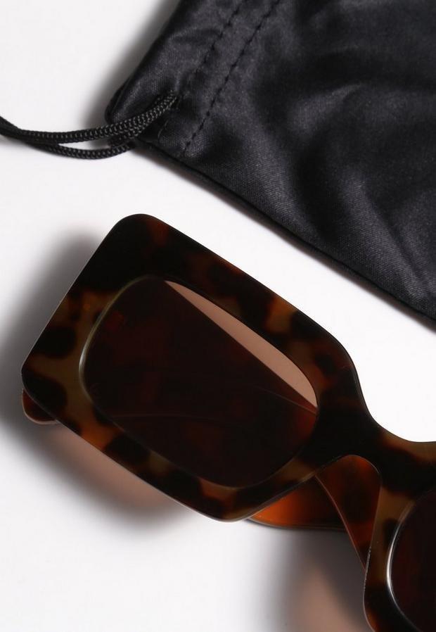 Brown Recycled Brown Square Frame Sunglasses, , large image number 0
