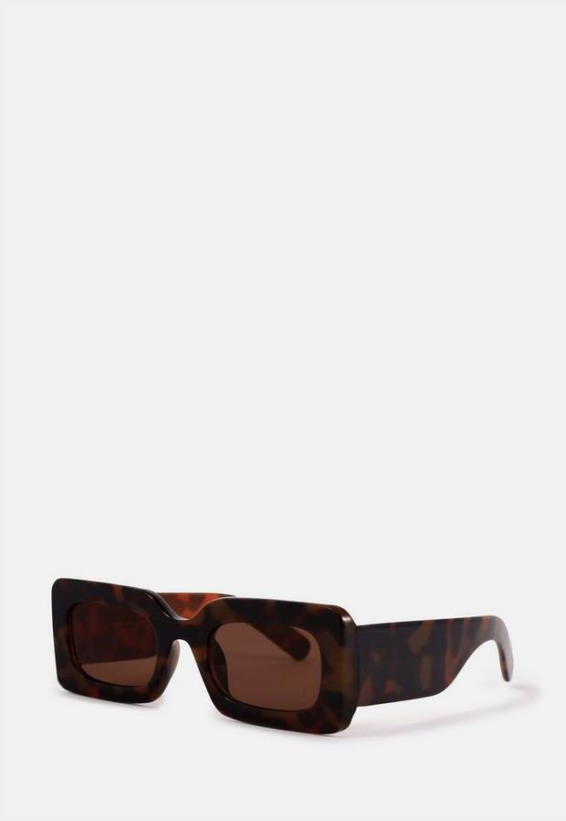 Brown Recycled Brown Square Frame Sunglasses, , large image number 2
