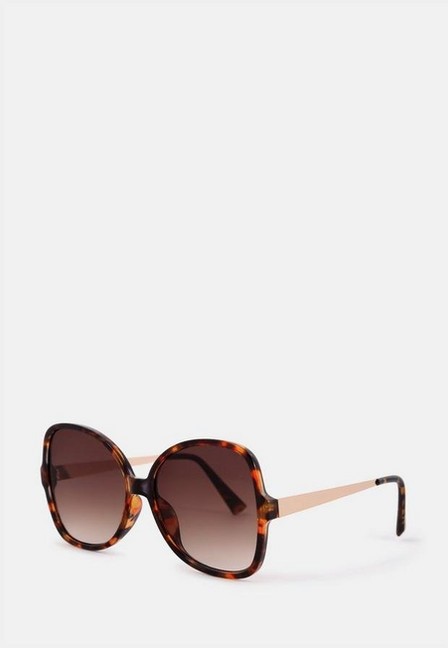 Missguided - Brown Tortoise Oversized Square Frame Sunglasses