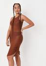 Missguided - Brown Brown Ruched Side Crochet Knit Midaxi Dress