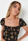 Missguided - Black Black Floral Print Ruched Bust Milkmaid Midaxi Dress