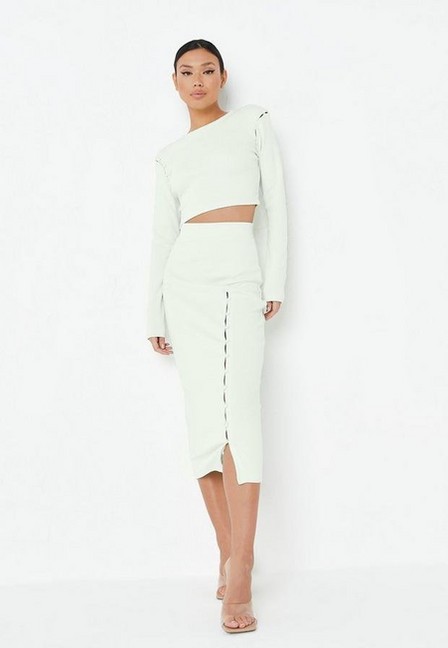 Missguided - Lime Co Ord Rib Button Detail Top