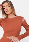 Missguided - Brown Chocolate Co Ord Rib Button Detail Top