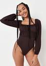 Missguided - Brown Chocolate Jersey Milkmaid Bodysuit
