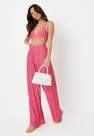 Missguided - Pink Co Ord Plisse Wide Leg Trousers