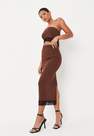 Missguided - Brown Co Ord Lace Trim Midaxi Skirt