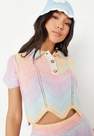 Missguided - Multi Pink Co Ord Rainbow Ombre Crochet Knit Crop Polo Top