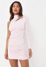 Missguided - Pink Pink One Shoulder Ruched High Neck Double Layer Slinky Mini Dress