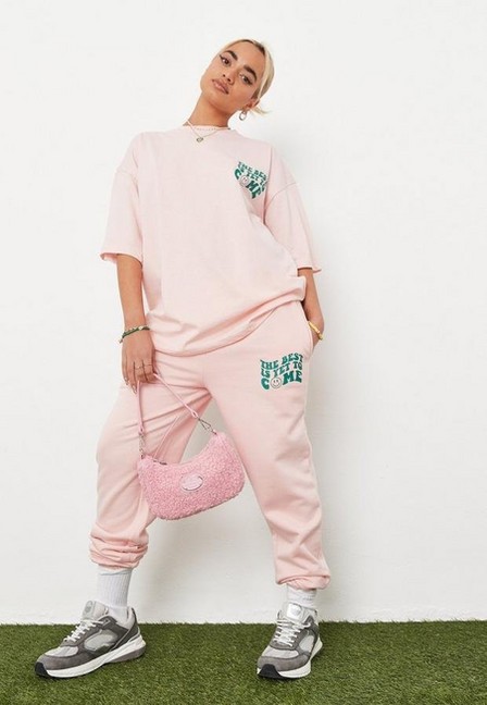 Missguided - Pink Pink Co Ord Smile Graphic Joggers
