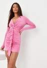 Missguided - Pink Pink Knot Front Frill Double Layered Slinky Mini Dress
