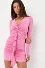 Missguided - Pink Pink Knot Front Frill Double Layered Slinky Mini Dress
