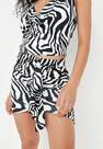 Missguided - Black Black Co Ord Zebra Print Ruched Draped Panel Double Layer Slinky Mini Skirt