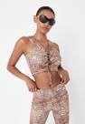 Missguided - Camel Camel Co Ord Snake Print Lace Up Crop Top