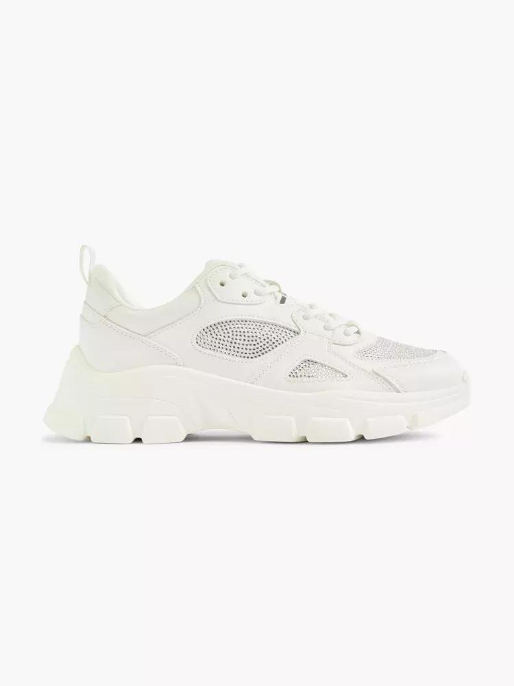White Chunky Lace-Up Sneakers, , large image number 0