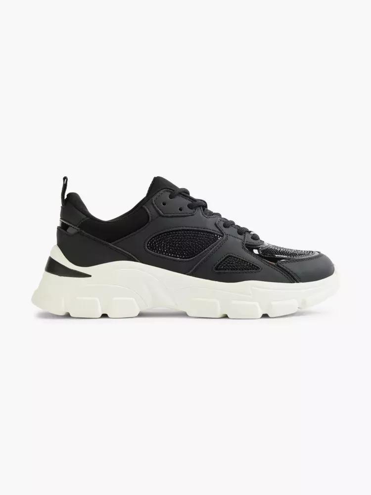 Black Chunky Lace-Up Sneakers, , large image number 0
