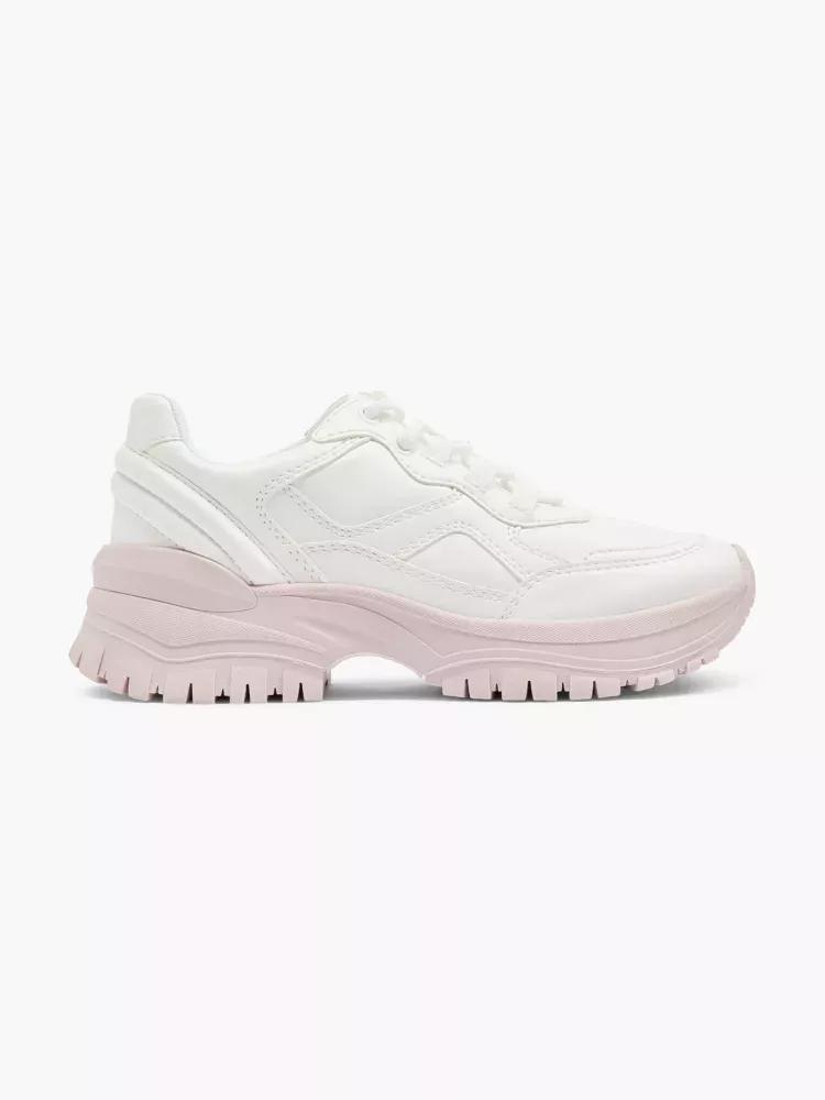 White Lace-Up Chunky Sneakers, , large image number 0