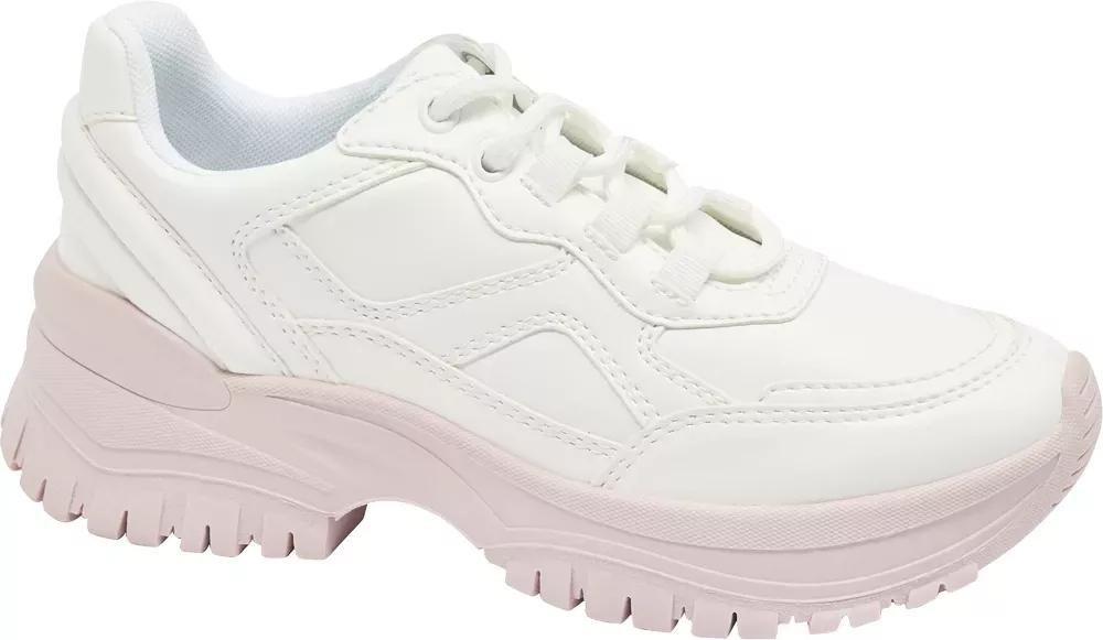 White Lace-Up Chunky Sneakers, , large image number 1