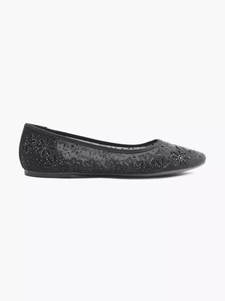 Black Embroidered Ballerinas, , large image number 0