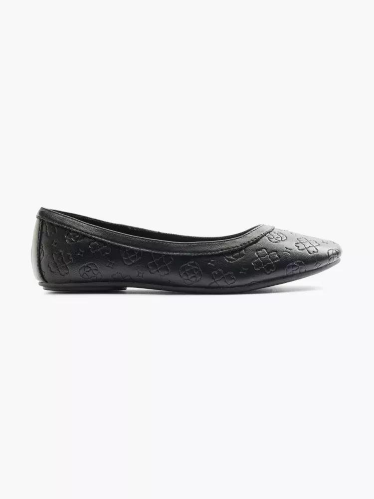 Black Textured Ballerinas, , large image number 0