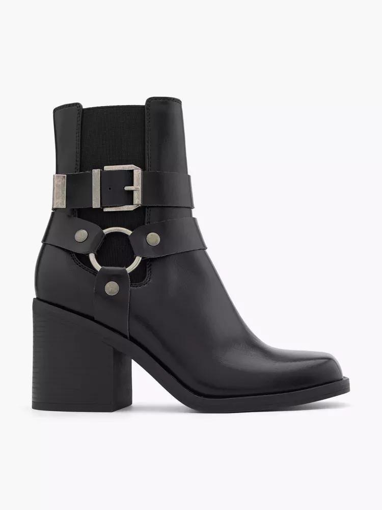 Black Buckle High-Heel Ankle Boots, , large image number 0