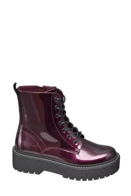 Bordeaux Patent Lace Up Biker Boots, , large image number 0