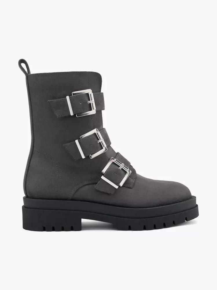 Grey 3 Buckle Straps Boots, , large image number 0