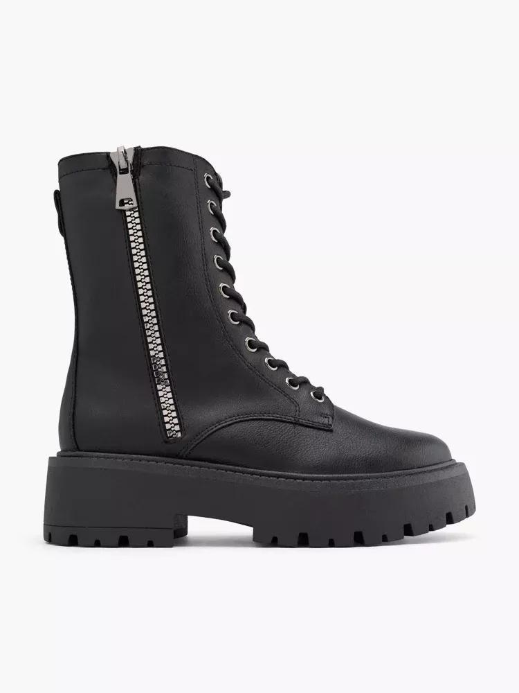 Black Zip Lace-Up Boots, , large image number 0