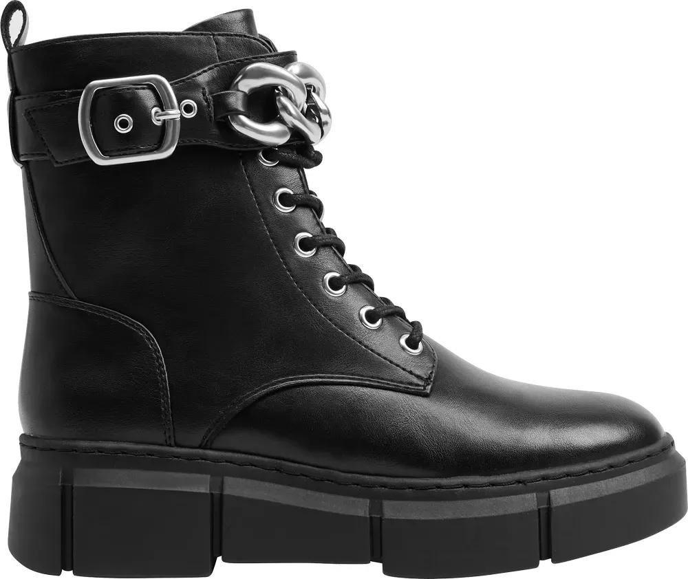 Black Chain Detailed Lace-Up Boots, , large image number 2