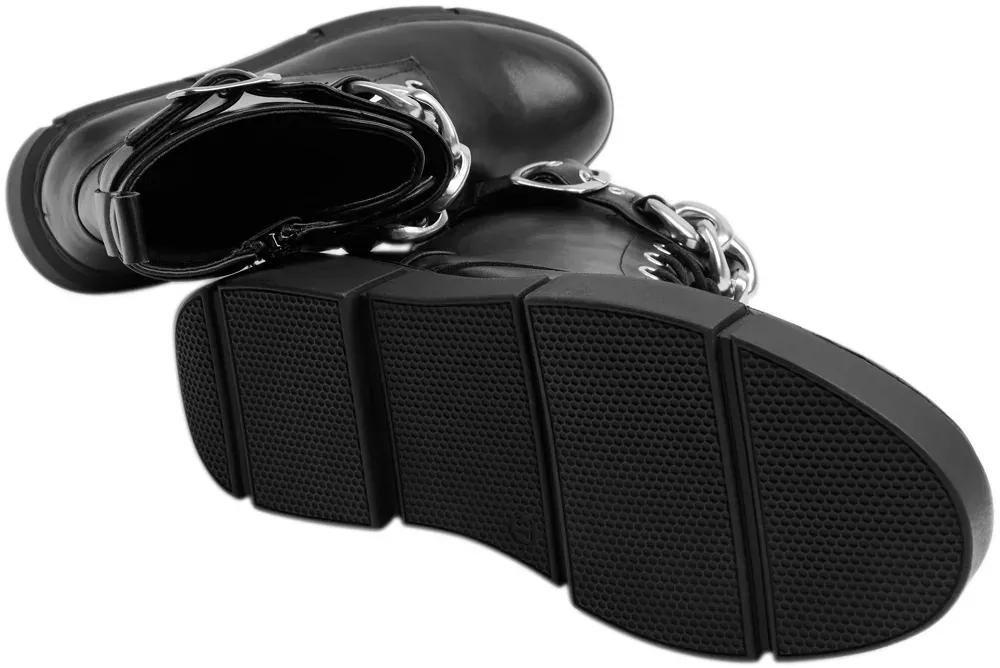 Black Chain Detailed Lace-Up Boots, , large image number 4