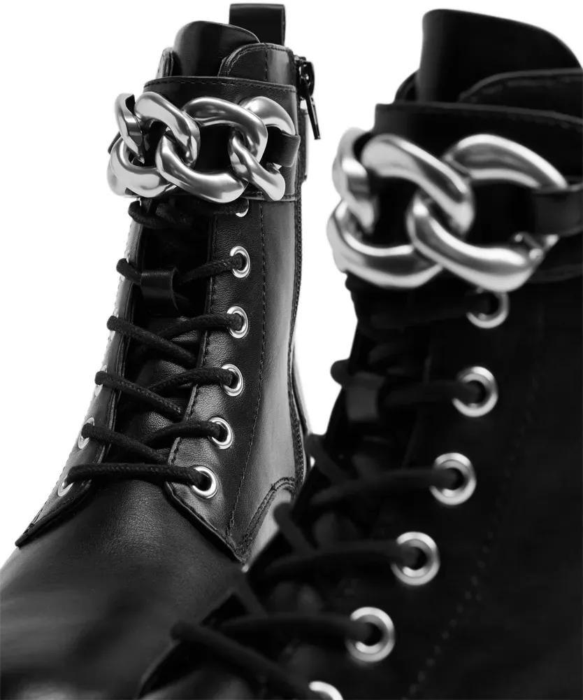 Black Chain Detailed Lace-Up Boots, , large image number 6