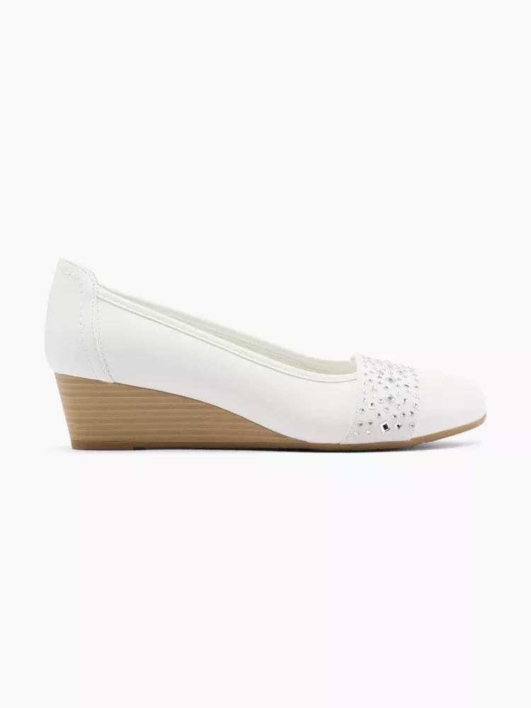 White Slip-On Heeled Ballerinas, , large image number 0