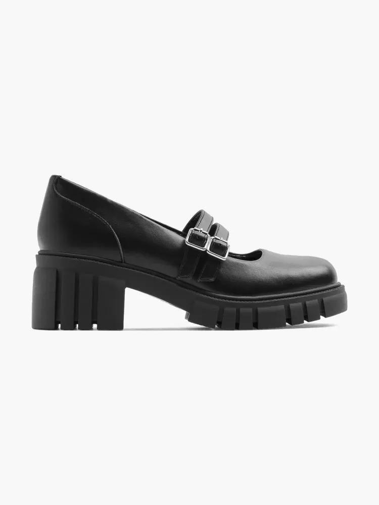 Black Buckle Detail Chunky Heels, , large image number 0