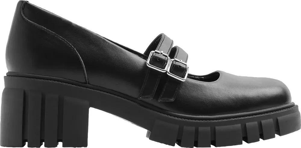 Black Buckle Detail Chunky Heels, , large image number 1