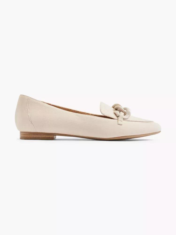 Beige Leather Flat Loafers, , large image number 0