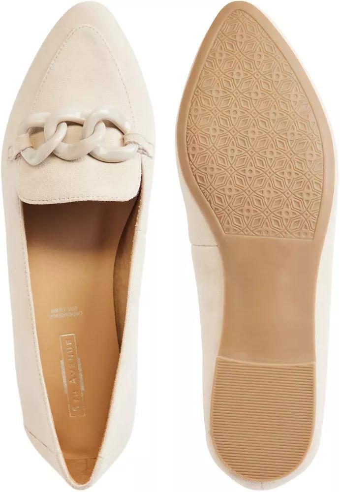Beige Leather Flat Loafers, , large image number 4