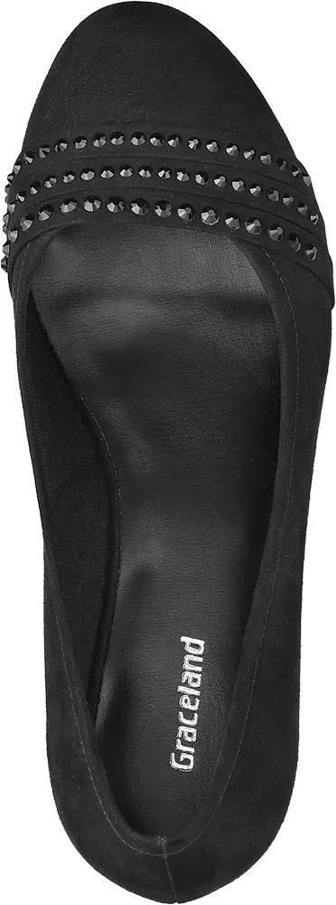 Black Wedge Court Shoes With Embellishment, , large image number 0