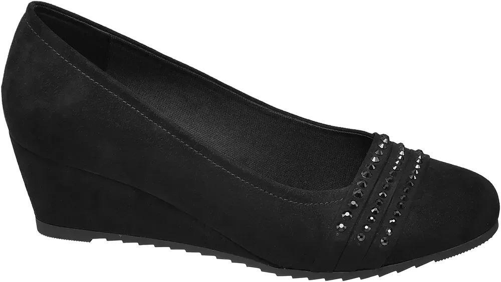 Black Wedge Court Shoes With Embellishment, , large image number 1