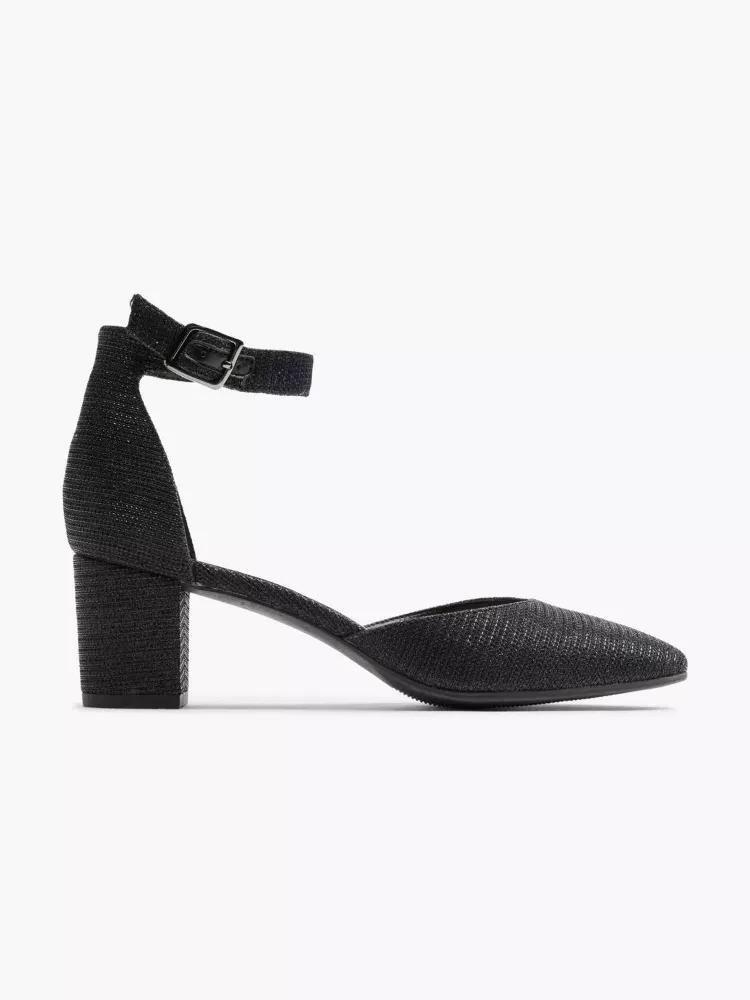 Black Ankle Strap Block Heels, , large image number 0