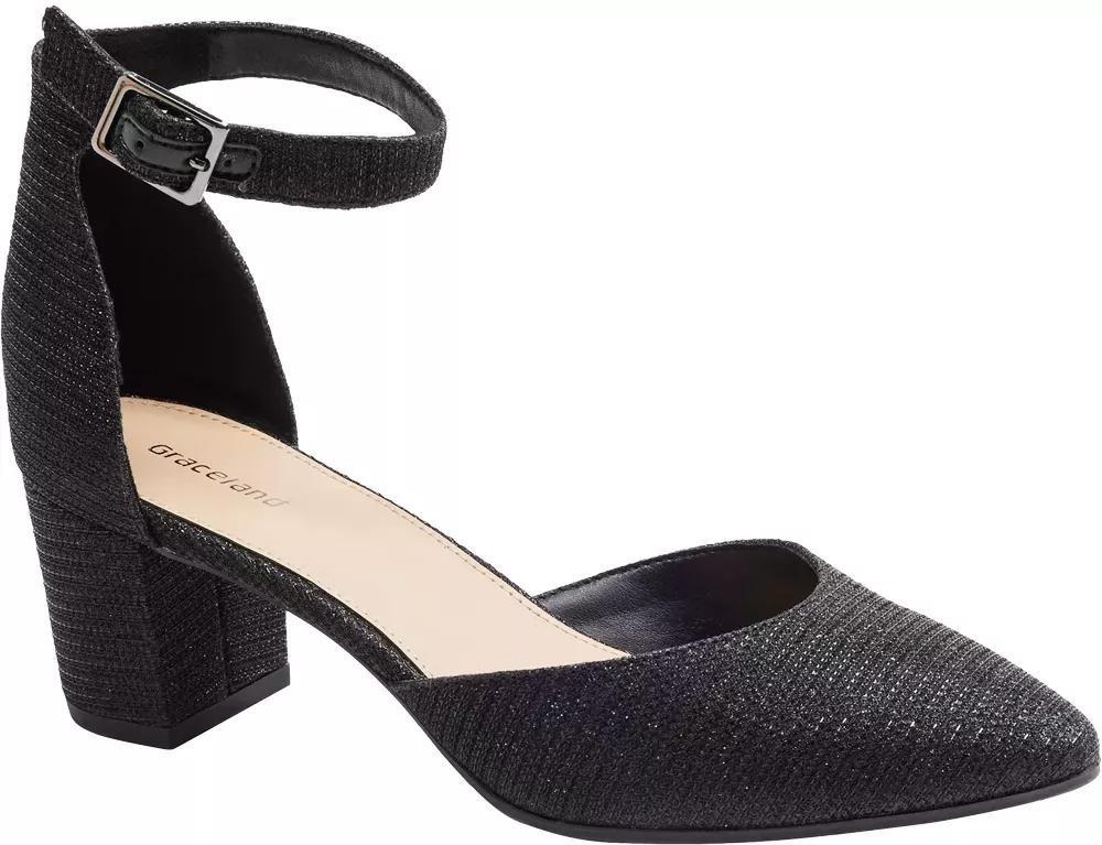 Black Ankle Strap Block Heels, , large image number 1