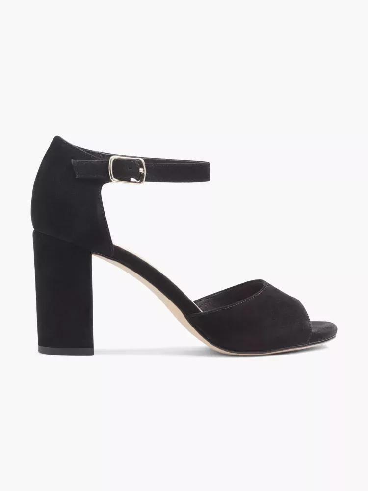 Black Suede Open Toe Block Heels, No Color, large image number 0