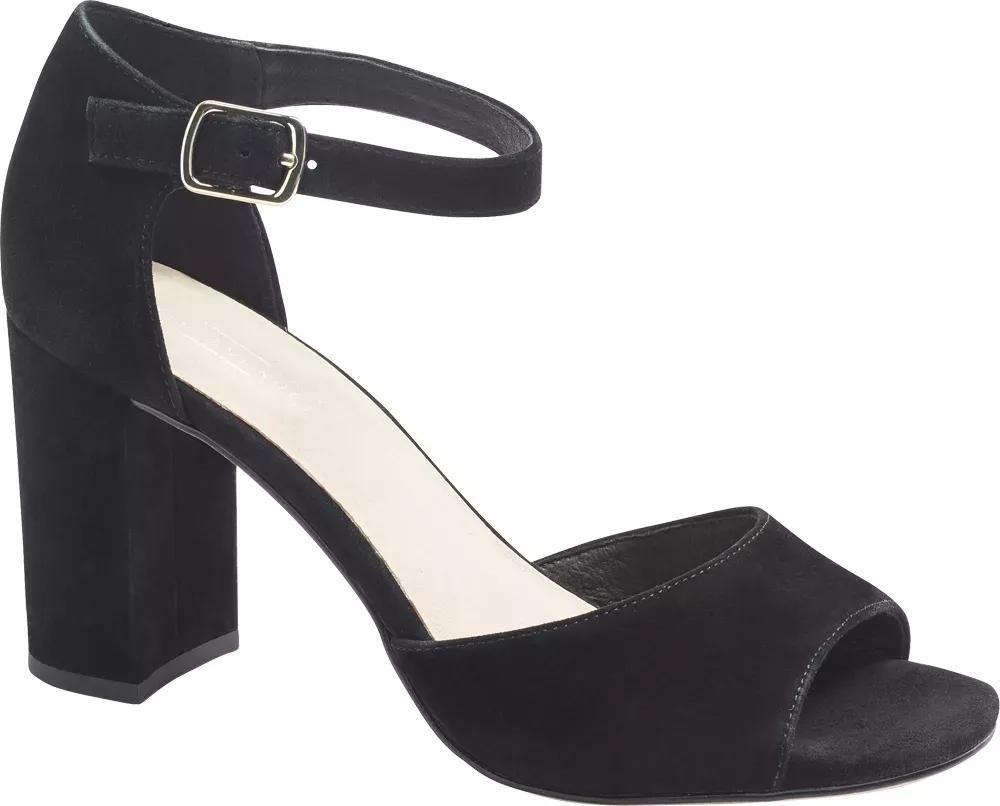 Black Suede Open Toe Block Heels, No Color, large image number 1