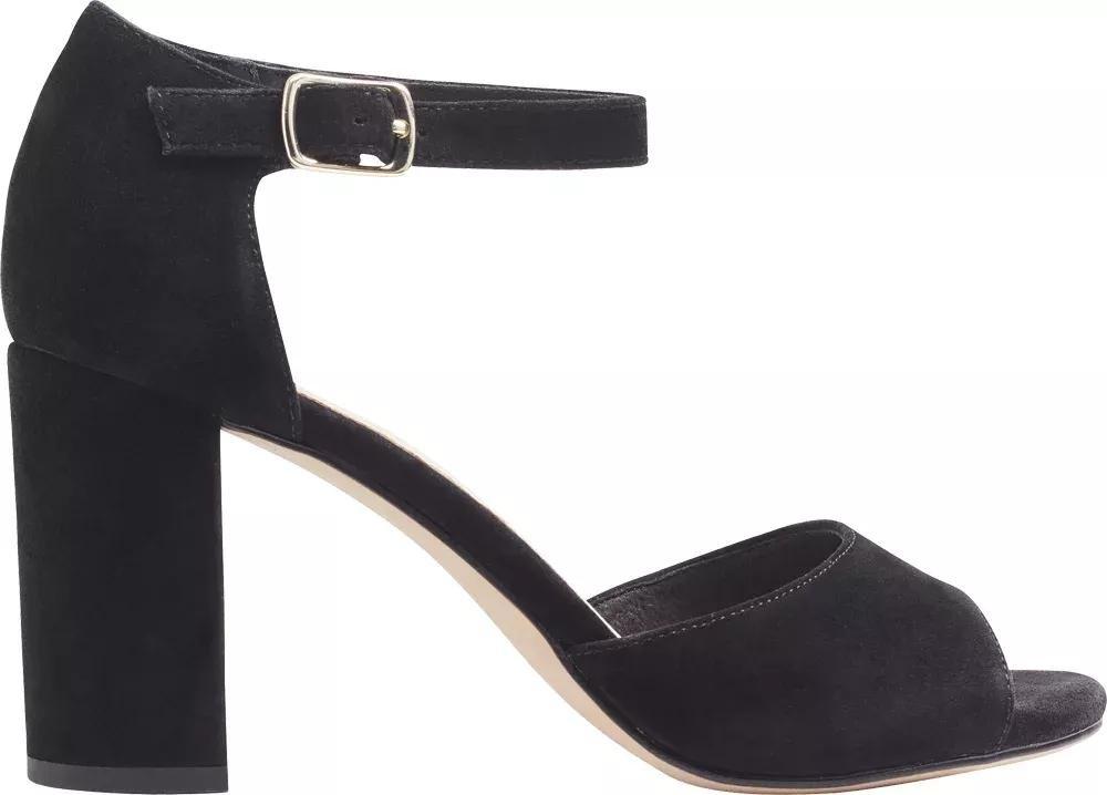 Black Suede Open Toe Block Heels, No Color, large image number 2