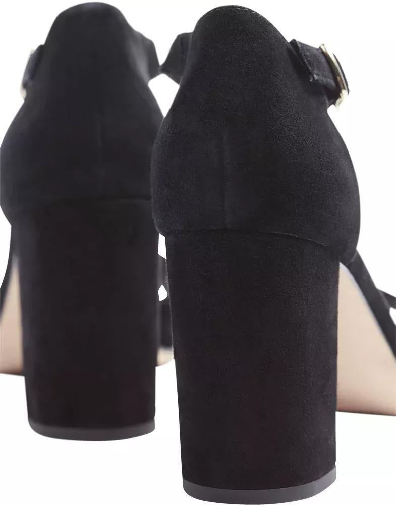 Black Suede Open Toe Block Heels, No Color, large image number 5