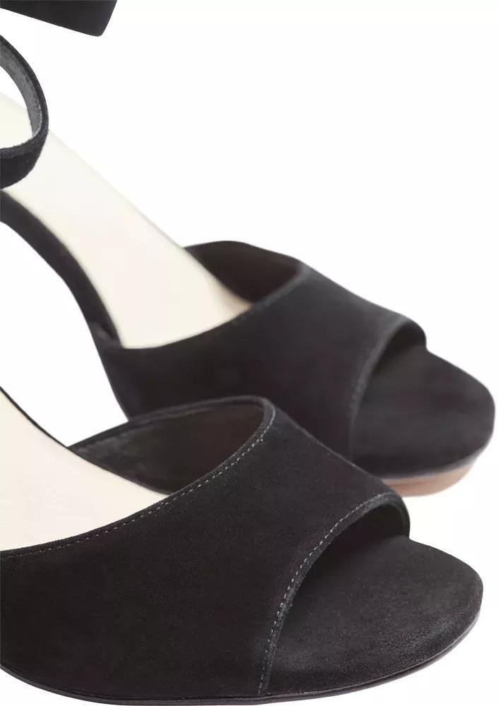 Black Suede Open Toe Block Heels, No Color, large image number 6