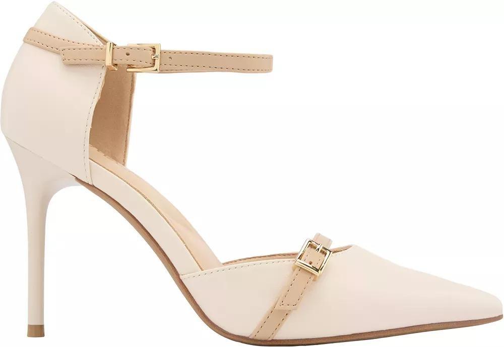 Beige Round Toe Heels, , large image number 1