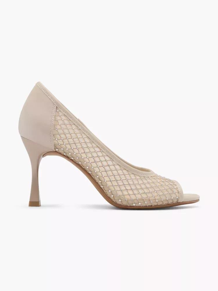 Beige Mesh Peep-Toe Heels, , large image number 0