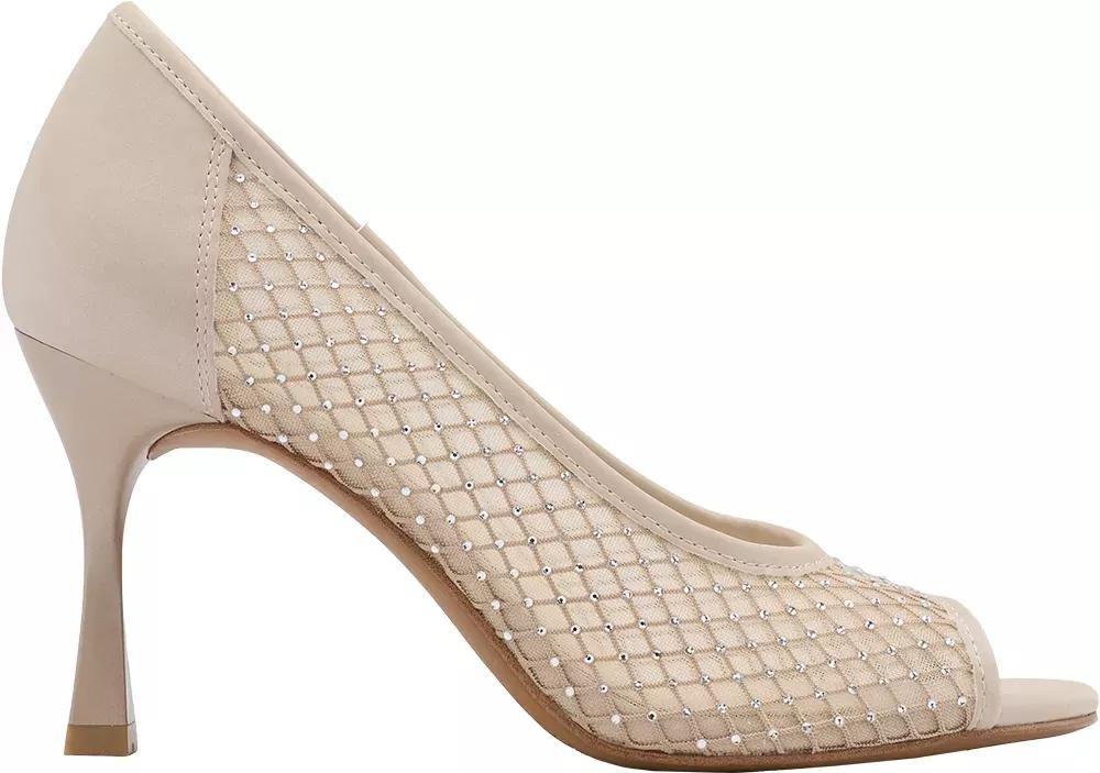 Beige Mesh Peep-Toe Heels, , large image number 1